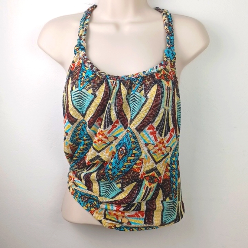 🌻3 for $15 Tribal Turquoise Yellow & Red Braided Strap Racerback Cami Blouse